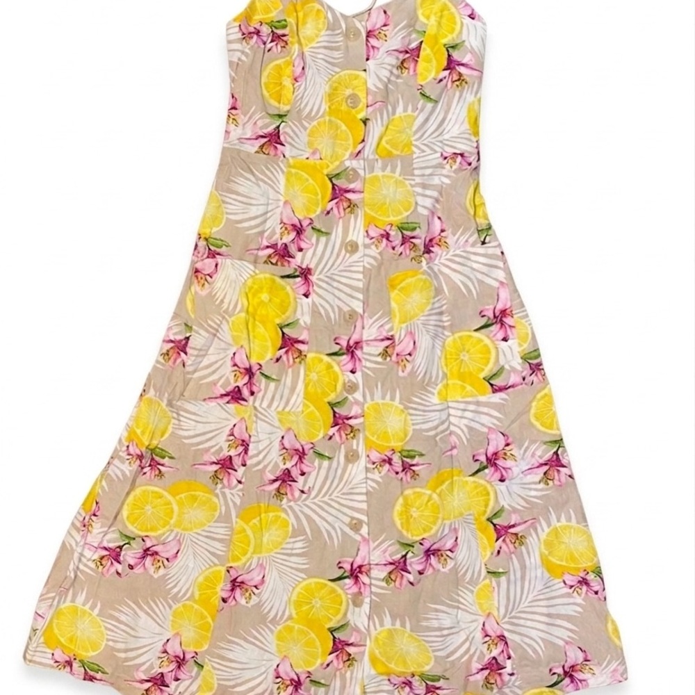 Lemon Floral Midi Linen Blend Dress - Picture 2 of 13